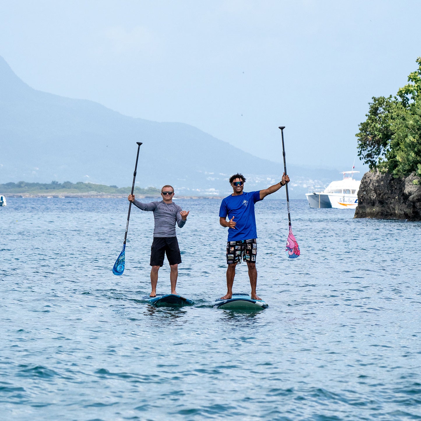 SUP Student and Instructor stoked during their lesson in Cabarete at Kite Beach Watersports Center